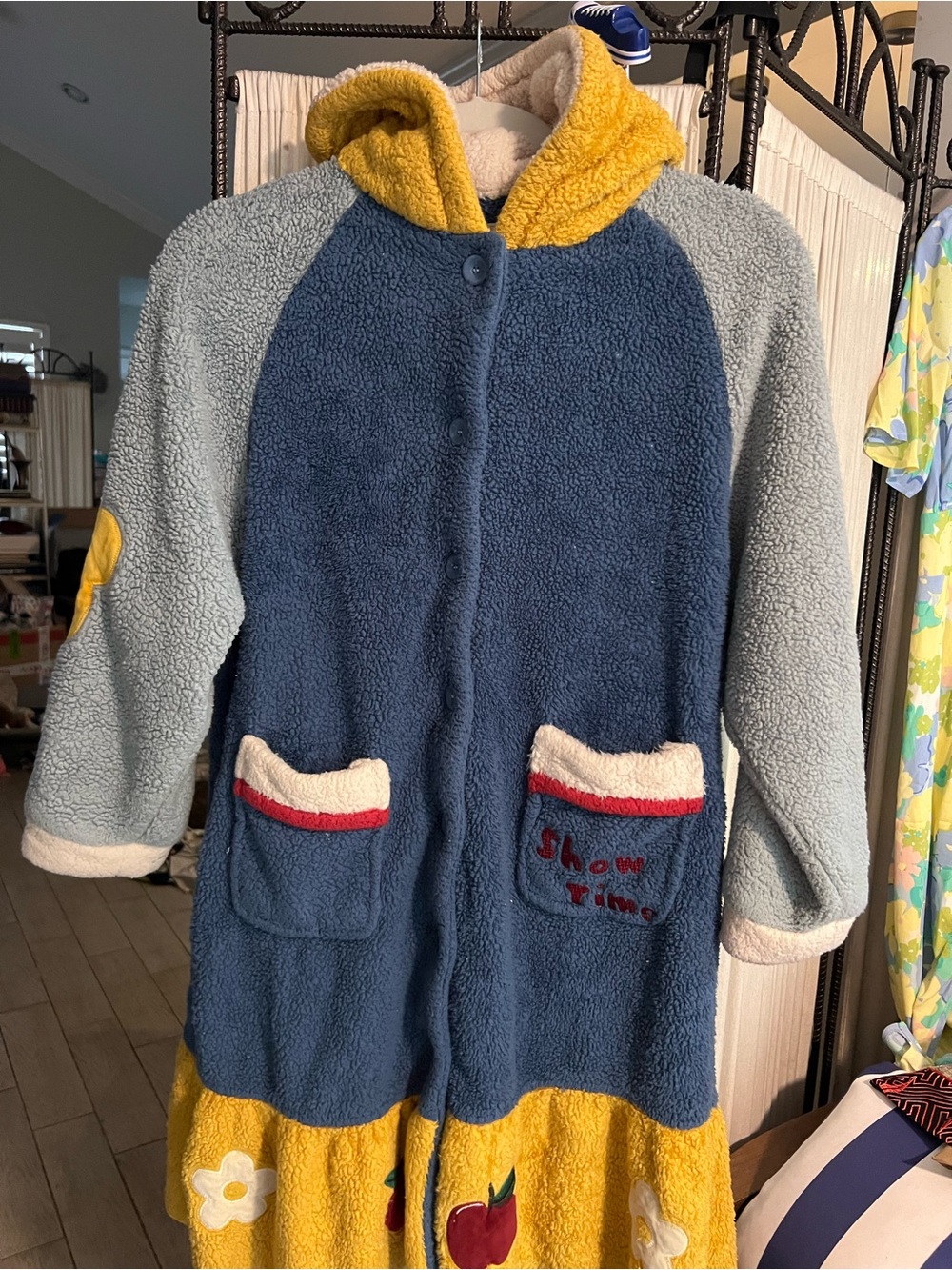 Anime cartoonish Cozy Colorblock Fleece Hooded Coat - Navy, Red & Yellow XXL